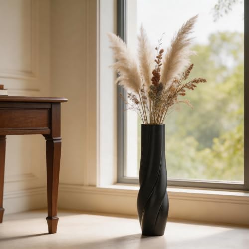 Modern Black Floor Vase, 24 Inch Tall Resin Home Decor Vases, Large Sturdy Vase for Living Room, Office, Bedroom Decor with 5" Opening for Dried Pampas Grass, Branches & Feathers - Image 6