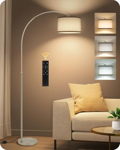 75" Dimmable Silver Arc Lamp with Marble and Metal Base, Adjustable Height by GOEBLESON