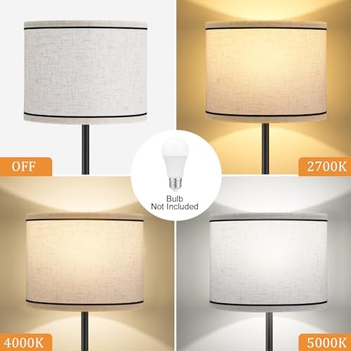 Ambimall 60'' Modern Floor Lamp with Shade, Tall Lamps for Living Room, Bedroom, Office, Dining Room, Beige Lampshade with Black Stripes(Without Bulb) - Image 4