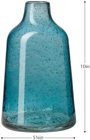 Torre & Tagus 10 Inch Tall Blue Glass Vase with Gold Flakes, Mouth Blown Glass Vase Blue Flower Vase Centerpieces, Watertight for Hydroponic Plants, Coastal Decor Accents (Marina) - Image 6