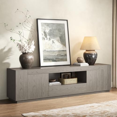 Epecoya Grey TV Stands with Storage Cabinets, Wooden Media Console by YourCozyUpgradeAwaits