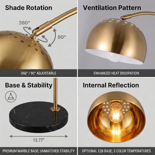 78IN Gold Arc Floor Lamp with Black Marble Base＆3 Color Temperatures - Image 6