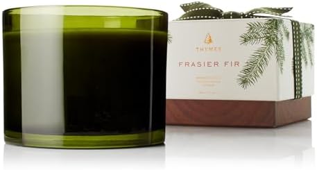 Thymes Frasier Fir Scented Candles for Home Decor – Green Heritage Holiday Candle – Notes of Siberian Fir Needles, Cedarwood & Sandalwood – Luxury Home Fragrance Gifts for Women & Men (3-Wick, 17 oz) by Thymes