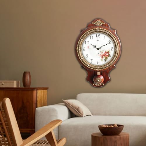 Aero Snail Wall Clock with Swinging Pendulum, Retro Style Silent Clock with Crystal Decoration, Vintage Decor European Victoria Wood Clock for Indoor Bedroom Living Room, W166-1A - Image 3