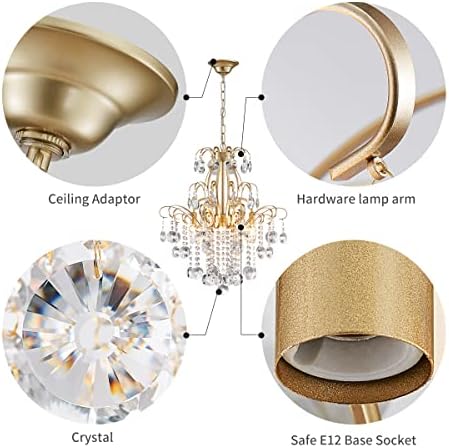 WUZUPS Crystal Chandelier 5-Light Pendant Ceiling Light Modern Lighting Fixture for Bedroom Hallway Bar Kitchen Bathroom, H 22.6'' x W 19.2'', E12 Base, Gold - Image 3