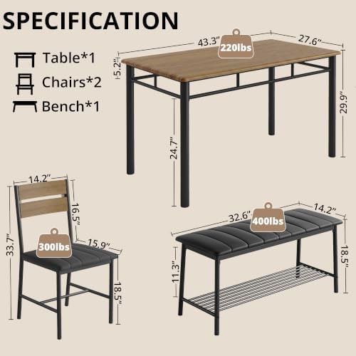 IRONCK Dining Table Set for 4, Kitchen Table and Chairs Set, Walnut - Image 2