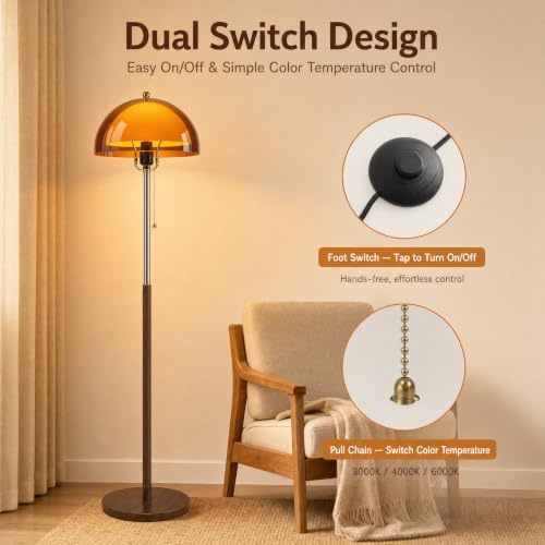 Orange Mushroom Floor Lamp with Acylic Double Dome Lampshade forr Reading - Image 4