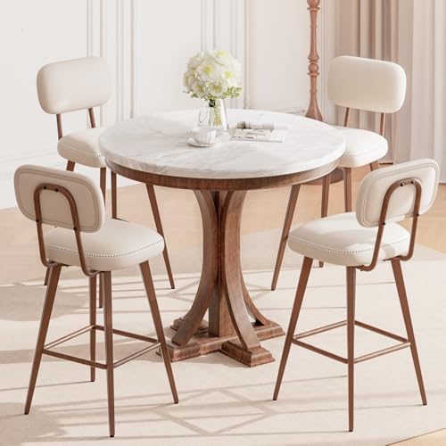 MALOL 26“ Swivel Bar Stools Set of 4, Mid Century PU Leather Counter Height Bar Chairs with Low Back and Metal Legs, Modern Bar Stool Chair for Kitchen Island, Beige - Image 3