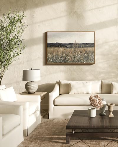 InSimSea Framed Canvas Wall Art Vintage Decor, Large Wall Art, Meadow with Flowers Landscape Wall Art Prints, Modern Farmhouse Cottagecore Bedroom Bathroom Office Decoration, 20"x30" - Image 3