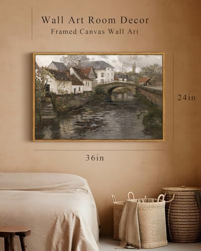 InSimSea Framed Canvas Wall Art Vintage Decor, Riverside Small Town Large Canvas Prints Home Decor, Rustic Farmhouse Hanging Wall Decor for Bedroom Living Room, 24"x36" - Image 5