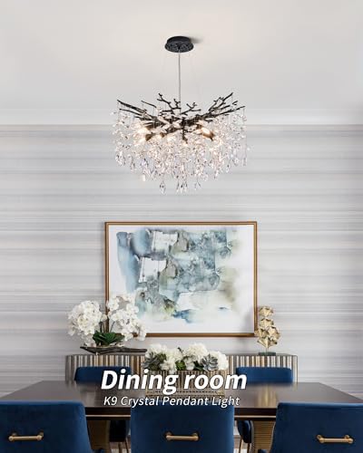 Modern Tree Branch Crystal Chandelier Luxury Blacl Crystal Pendant Lighting 23.6" Contemporary 8-Light Chandeliers for Dining Room Kitchen Bedroom Living Room - Image 6