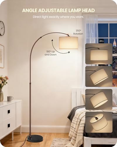 75" Dimmable Brown Arc Lamp with Marble Base,Adjustable Height, White Shade - Image 6