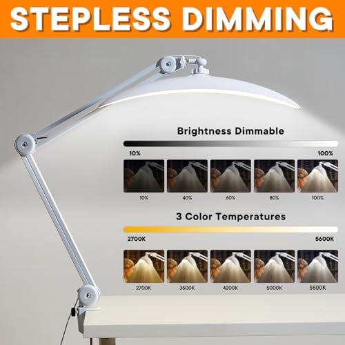 Upgraded 22" LED Desk Lamp with Clamp, 48W CCT Dimmable Home Office Lighting, Remote & Touch Control Swing Arm Task Light for Reading, Study, Drafting, Nail Art & Crafts, White - Image 6