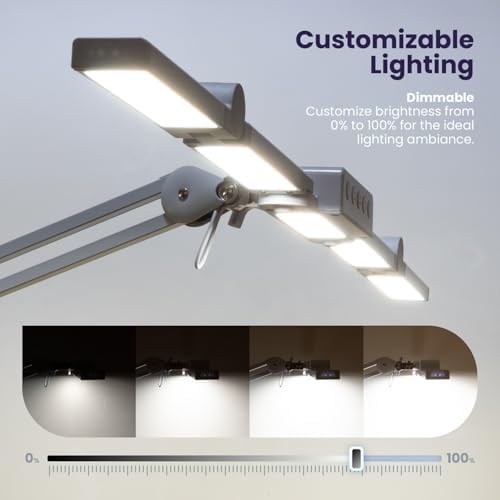 Neatfi Pro LED Desk Lamp | 3,000 Lumens | Dimmable | 360 SMD LEDs, 30W, CRI 95 | Adjustable Light Modes | Task Lamp for Home Office, Study, Workstation (White, 44-Inch, CCT with Clamp) - Image 6