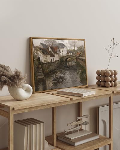 InSimSea Framed Canvas Wall Art Vintage Decor, Landscape Wall Art, Riverside Small Town Large Canvas Prints Home Decor, Rustic Farmhouse Wall Decor for Bedroom Living Room, 16"x24" - Image 2