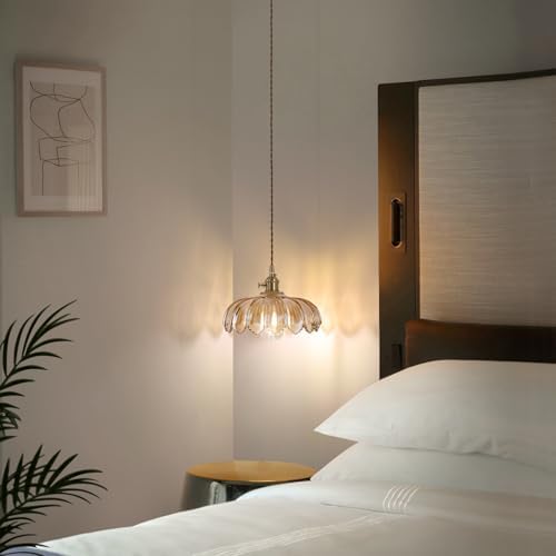 Shenmoyl Pendant Light with Amber Scindapsus Glass Lmapshade, Brass Vintage Pendant Light Adjustable Hanging Light for Kitchen Island Dining Room Hallway - Image 6