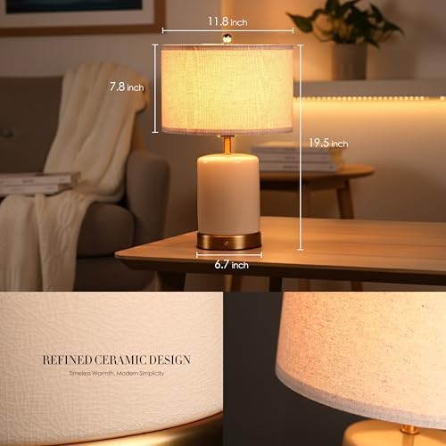O’Bright Dune - Battery Powered Table Lamp, Rechargeable Cordless Ceramic Lamp, Full-Size 19.5 Inch Height, Dimmable, Smart Safety Protection, Type-C Fast Charging, LED Bulb Included, Cream White - Image 5