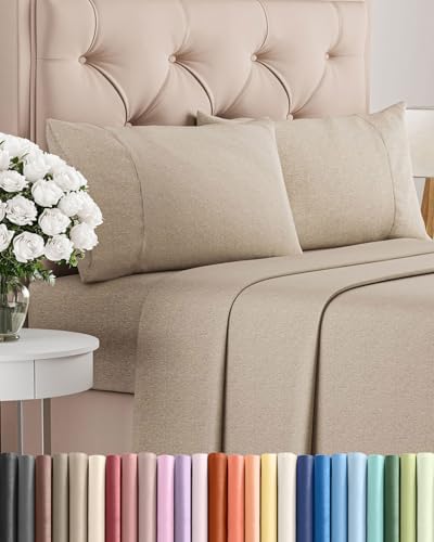 Cal King Size 4 Piece Sheet Set - Breathable & Cooling - Heathered Beige by CGKUnlimited