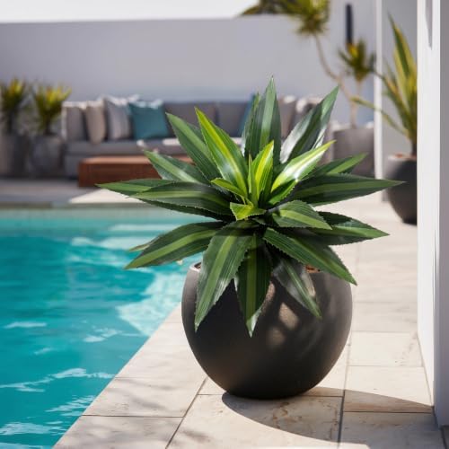 Artificial Agave Plant Fake Agave Planters for Indoor Outdoor Faux Agave Plants Real Touch Realistic Greenery for Home Living Room Office Garden Front Porch Patio (28inch 23Leaves-2 Pcs Blue) - Image 2