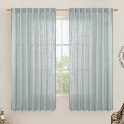 LAMIT Extra Wide Semi Sheer Linen Curtains for Living Room 63 Inch Length by LAMIT