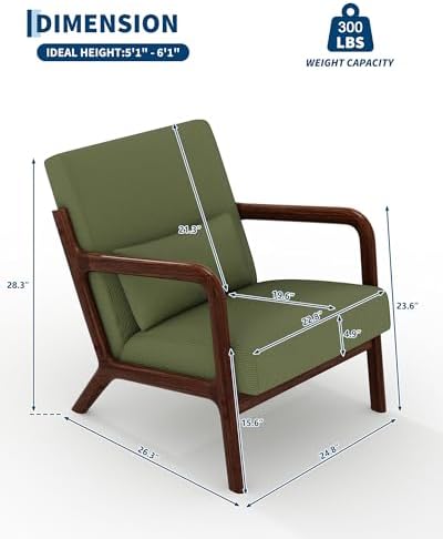 Garvee Mid Century Accent Chair, Upholstered Armchair with Lumbar Pillow - Image 2