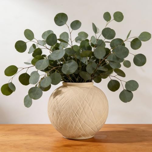 Rustic Ceramic Vintage Farmhouse Vase for Decor (Small Carved Beige) - Image 2