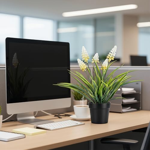 MONOID Artificial Potted Plants, Realistic Fake Greenery for Desk, Home Office Bathroom Shelf Farmhouse Table Decor, Maintenance Free (2, Hyacinth White) - Image 6