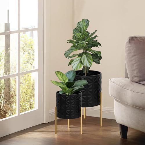 ARNIS Modern Planter Pots, Set of 2 Large Planters with Stand, Decorative Planters, Metal Pots with Drainage Holes for Living Room, Office, Garden or Balcony, 8.25 &10.5 Inch, Matte Black - Image 6