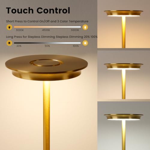 LED Rechargeable Cordless Table Lamp Battery Operated Light Set of 2 Gold - Image 2