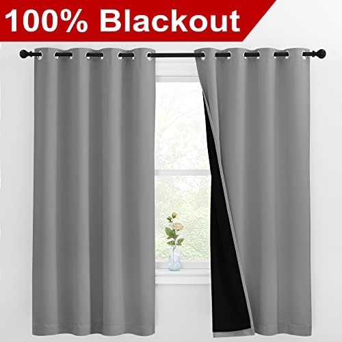 NICETOWN 100% Blackout Curtains with Black Liners, Thermal Insulated Full Blackout 2-Layer Lined Drapes, Energy Efficiency Window Draperies for Bedroom (Silver Grey, 2 Panels, 55-inch W by 68-inch L) - Image 2