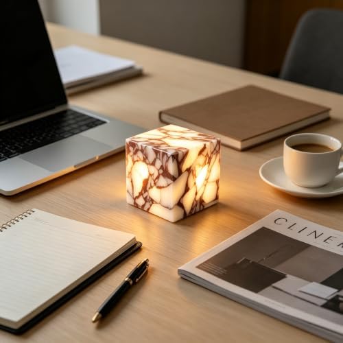 Marble Lamp Luxury Stone Table Lamp Type-C Rechargeable Touch Night Light Small Bedside Lamp Cordless Ambient Light for Home Decor, Bedroom, Living Room & Office (Calacatta Purple) - Image 6