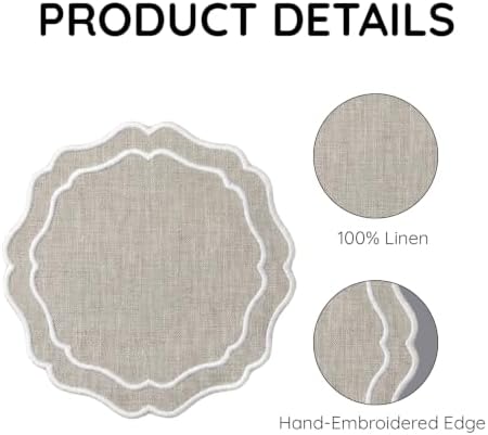 Linen Coasters for Drinks, Set of 6, 6 inch, Natural - Image 4