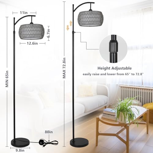Arc Floor Lamp for Bedroom, Boho Standing Lamp with Remote & LED Smart Bulb, Rattan Floor Lamps for Living Room with 3 Color Temperatures, Height Adjustable Corner Tall Lamp, Stand up Light for Office - Image 3