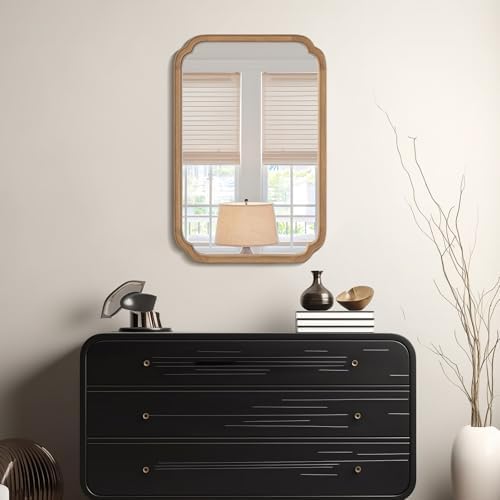 WallBeyond 24" x 36" Rounded Corner Arch Wall Mirror with Wood Frame for Entryway, Living Room or Bedroom Home Decor - Light Woodgrain [24" x 36" Honey-Colored] - Image 3