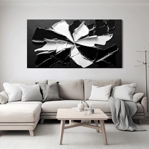 Abstract Wall Art Decoration Modern Large Wall Art for Living Room Abstract Canvas Art Wall Decor Minimalist Black and White Wall Art Prints Flowers Artwork for Walls Bedroom Office Decor 24"X48" - Image 2