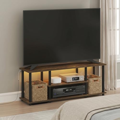Furinno Turn-N-Tube 3-Tier No Tools TV Stand with LED Lights, Amber Pine - Image 4