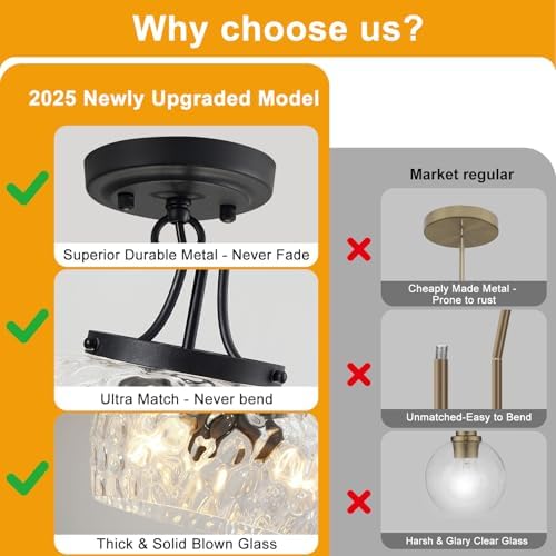 Modern Pendant Lights Kitchen Island, 3-Light Black Pendant Light Fixtures with 14.2" Clear Hammered Glass Shade, Industrial Hanging Pendant Lights Fixture for Kitchen Island, Dining Room, Entryway - Image 7