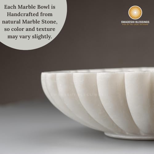 SWADESHI BLESSINGS Handcrafted Marble Ruffle Bowl for Home Decor, 6" - Image 6