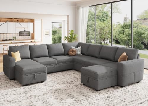 HONBAY Modular Sectional Sleeper Sofa with Pull Out Couch, Oversized U Shaped Sleeper Pull Out Bed with Storage Sectional Couches for Living Room - Dark Grey - Image 6