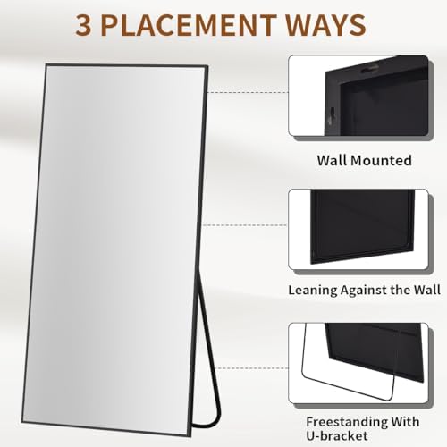 VooBang Oversized Full Length Mirror, 76" x 34" Floor Mirror with Stand, Aluminum Alloy Frame Full Body Mirror, Standing Hanging or Leaning Against Wall Bedroom Living Room, Black - Image 5