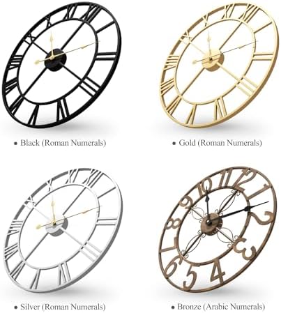 Cuspin 20 Inch Wall Clock for Living Room Decor Black Metal Round Clock - Image 6