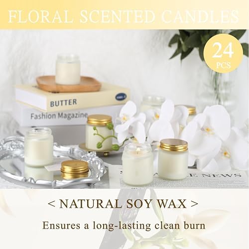 24 Pcs 4 Oz Mason Jar Candles, Vanilla Scented Soy Candles Bulk Set for Stress Relief and Relaxation, Great Favors for Wedding, Christmas, Housewarming Gifts (Gold,Frosted Glass, Vanilla, 24) - Image 3