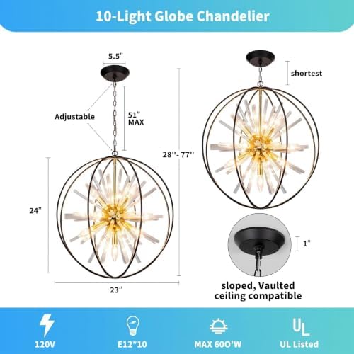 Vezzio Modern Black and Gold Sputnik Chandelier for Dining Room - Image 4