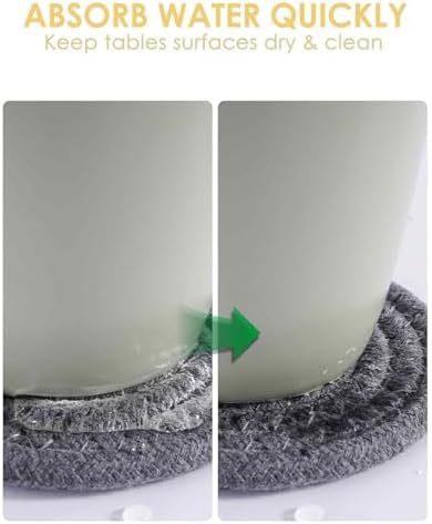 Drink Coasters 8 Pack with Holder, 4-Color Cotton Woven Absorbent Coasters Set, Minimalist 4.3in Cup Mat for Home Decor, Dining Table, Living Room, Tabletop-Protection for Coffee Beverage-Grey - Image 4
