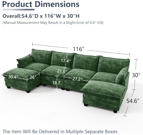 U Shaped Modular Sectional Couch, Comfy Sofa for Living Room - Image 2