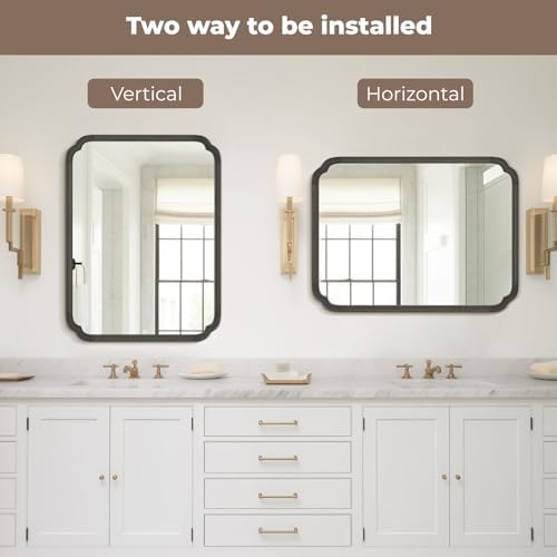WallBeyond 28" x 40" Rounded Corner Arch Wall Mirror with Wood Frame for Entryway, Living Room or Bedroom Home Decor - Light Woodgrain [28 x 40 inches, Black] - Image 6
