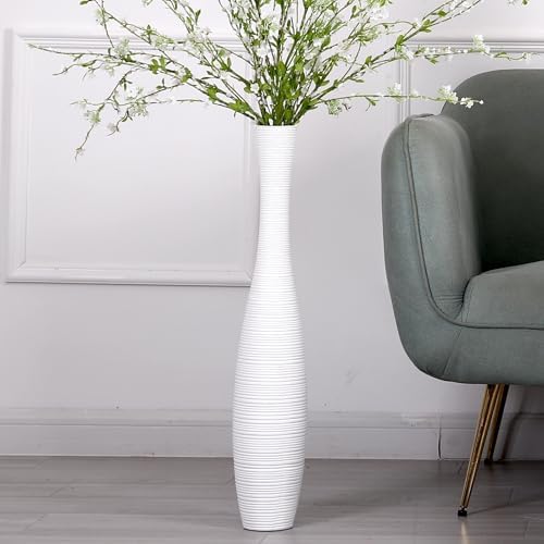 Leewadee Decorative Tall Floor Vase for Living Room Decor, 26 inches, White, Resin by Leewadee