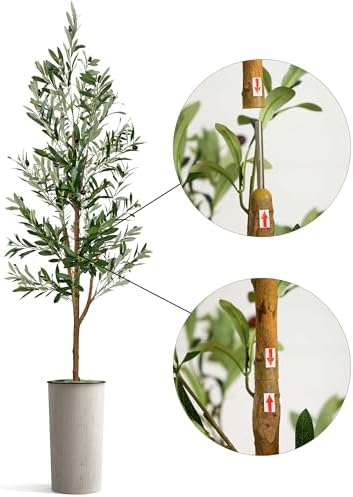 Artificial Tree in Modern Swirl Pattern Planter, Fake Olive Silk Tree for Indoor and Outdoor Home Decoration - 68" Overall Tall (Plant Pot Plus Tree) - Image 6