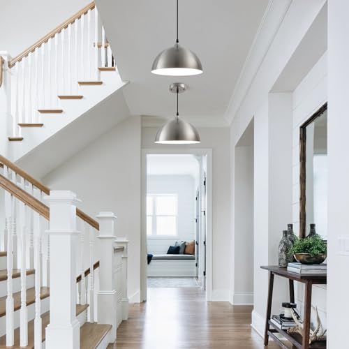 Brushed Nickel Pendant Light Kitchen Island 3 Pack, 11.8" Farmhouse Pendant Lights,Dome Pendant Light for Bedroom Dining Room Sink Hallway Foyer Barn Cafe - Image 7