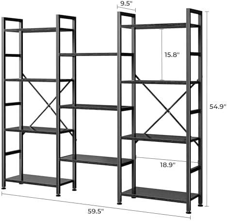 SUPERJARE Triple Bookshelf, Bookcase with 11 Open Display Shelves, Wide Book Shelf Book Case for Home & Office, 4 Tier, Black - Image 3